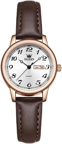 OLEVS Reloj para mujer, de lujo, vintage, de cuero, para mujer, simple, fácil de leer, minimalista, pequeño, con fecha de día, vestido delicado,