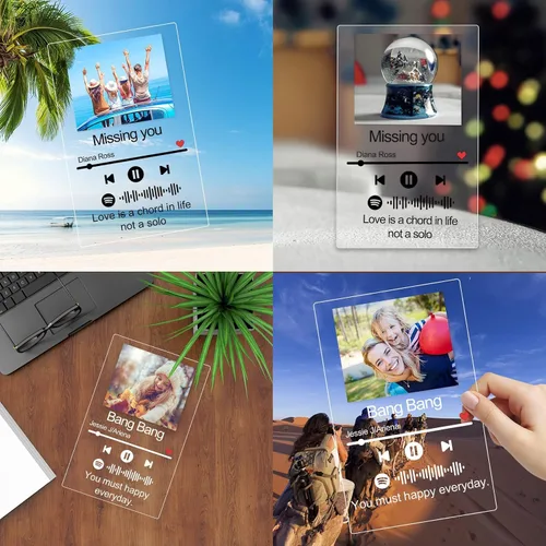 Miniatura 8 de OXYEFEI Canción acrílica personalizada con foto, luz nocturna de arte de Spotify personalizable, placa fotográfica escaneable con código de Spotify
