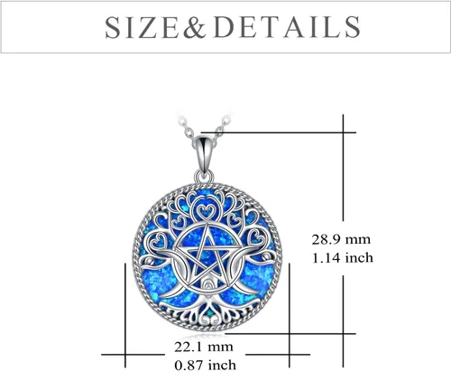 Miniatura 4 de YFN Collar con dije de triple luna y diosa de plata esterlina, pentagrama y ópalo, collar con dije de ópalo pagano, amuleto mágico wiccano, árbol