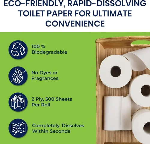 Miniatura 3 de Papel higiénico seguro para fosa séptica (2 capas, 4 rollos) para autocaravana, campamento y el mar, biodegradable. Alternativa natural a