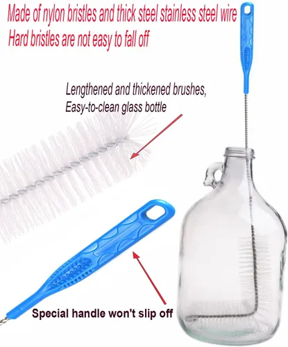 Miniatura 4 de Cepillo Carboy, 2 piezas de cepillos de nailon de 30 pulgadas y cepillos de acero inoxidable con mango extendido para botellas de agua de 3, 5, 6