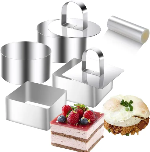 DATANYA Paquete de 9 moldes para anillos de pastel de 3.15 pulgadas con collares de pastel de 3 pulgadas, anillos de comida de acero inoxidable