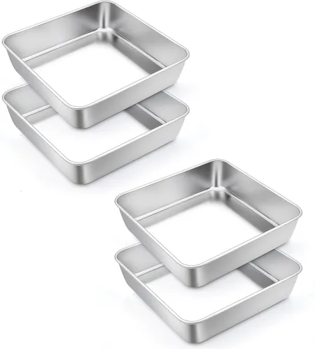 Miniatura 10 de TeamFar Molde Cuadrado para Pastel de 6 Pulgadas, Molde Cuadrado de Acero Inoxidable para Lasaña Pastel Brownie, Saludable y Resistente, Apto
