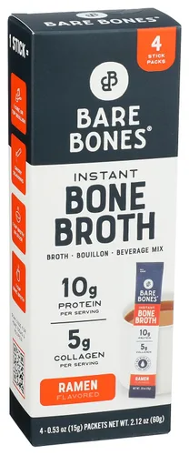 Miniatura 10 de Mezcla instantánea Bare Bones de caldo de huesos, de huesos, de res, 10gr de proteína, apto para dieta Keto y Paleo, sobres en barras de 0.53 oz