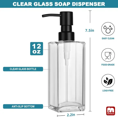 Miniatura 2 de Dispensador de jabón de vidrio ámbar GMISUN, dispensador de jabón de manos con bomba de acero inoxidable para baño, dispensadores de cocina