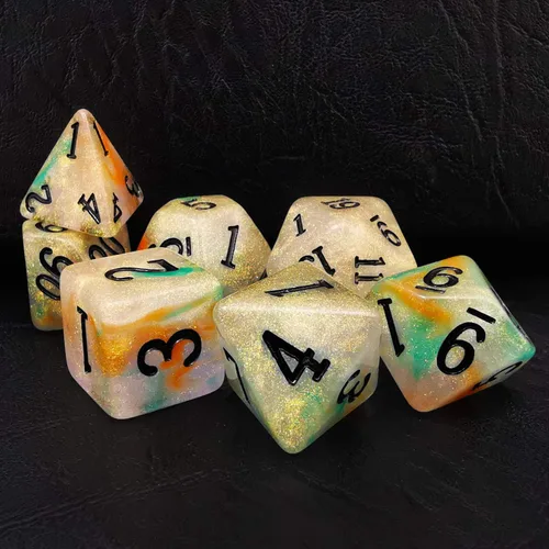 Miniatura 16 de Bescon Fantasía Arco Iris Brillante Dados Poliédricos 7pcs Set Caramelo de Medianoche, Juego de dados RPG Luminoso Resplandor en la oscuridad