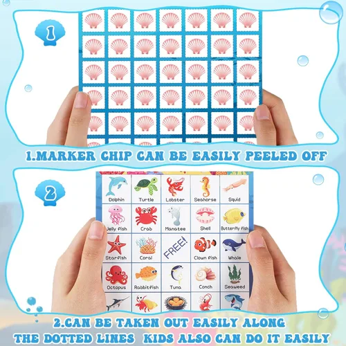Miniatura 3 de Liliful Tarjetas de juego de bingo de animales del océano para niños, 24 tarjetas de bingo de mar, juego temático del océano para fiestas bajo