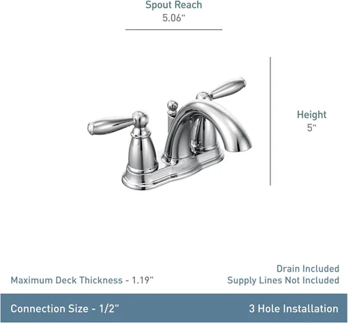 Miniatura 2 de Moen Brantford de níquel cepillado - Grifo de baño de arco bajo con dos manijas, montaje tradicional de centro con desagüe, 6610BN
