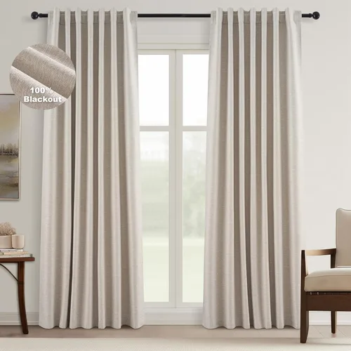 Miniatura 60 de Topfinel Cortinas opacas, blanco beige, 2 paneles, ventanas pequeñas, textura, mezcla de lino, bohemia, abedul, rural, gancho, bolsillo trasero