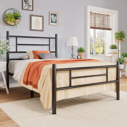 Miniatura 3 de Allewie Armazón de Cama de Plataforma Metálica Tamaño Individual de 14 Pulgadas con Cabecera y Piecera, Almacenamiento Debajo de la Cama, Soporte