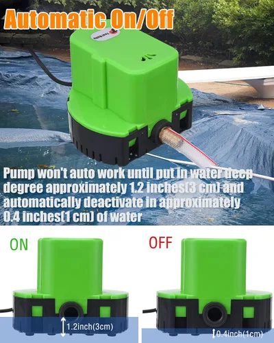 Miniatura 2 de Bomba automática de cubierta de piscina, bomba sumergible para cubierta de piscina de 1200 GPH, bomba de sumidero con 4 adaptadores manguera