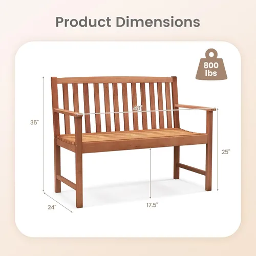 Miniatura 3 de Giantex Banco para exteriores, banco de patio de madera con cómodos reposabrazos y respaldo, área de estar de listones, marco de madera