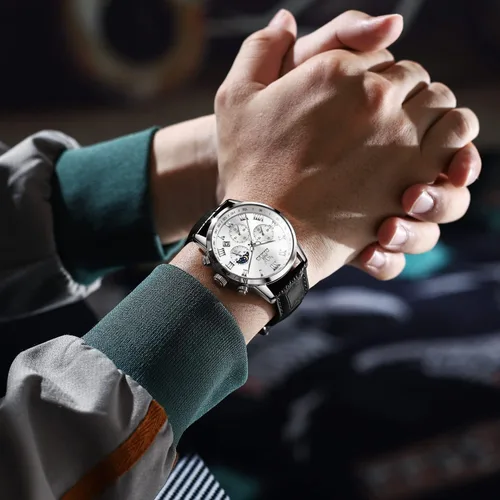 Miniatura 4 de OLEVS Reloj para hombre cuero marrón moda cronógrafo reloj luminoso impermeable casual relojes de pulsera