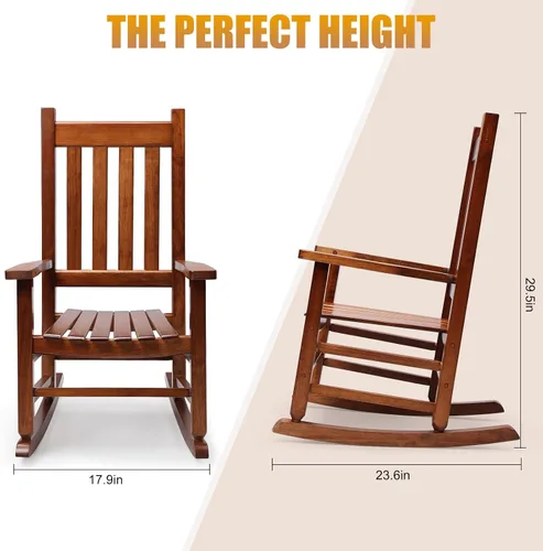 Miniatura 3 de Mecedora de Porche de Madera para Niños - Perfecta para Interiores o Exteriores, Mecedora de Porche para Todo Clima para Jardín, Césped, Balcón