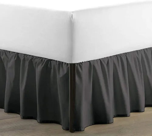SKY BEDDINGS - Falda de cama con volantes con esquinas divididas tamaño Twin con caída de 12 pulgadas, falda de cama con volantes antipolvo con Gris