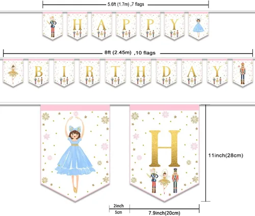 Miniatura 4 de Cartel de cumpleaños de cascanueces para niños y adultos, suministros de fiesta, decoración para cumpleaños de invierno y ballet, rey ratón