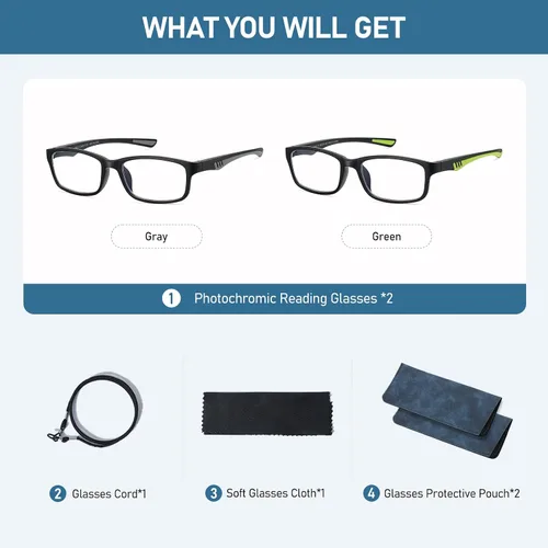 Miniatura 8 de LKEYE Gafas de Lectura Deportivas para Hombre con Lentes Fotocromáticas, Bloqueo de Luz Azul, para Computadora, Estilo Ancho, Bisagra de Resorte