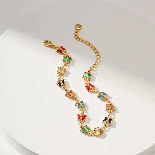 Miniatura 28 de Delicadas pulseras de oro para mujer, chapado en oro 18, ajustable, mal de ojo, mariposa, cuentas, perla, corazón, turquesa, hecha a mano para mujer