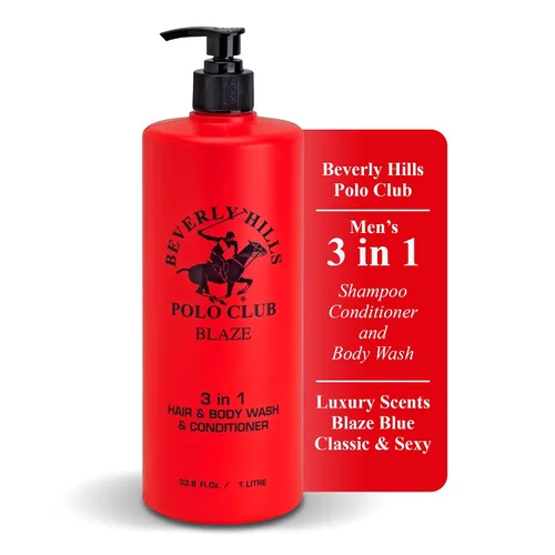Beverly Hills Polo Club Champú acondicionador 3 en 1 para hombre | Blaze Scent | Frescura premium durante todo el día y aseo de lujo vigorizante |