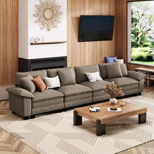Miniatura 27 de MIXPATIO Sofá modular en forma de L de 123 pulgadas con cojines de nube, juego de sofá modular de asiento profundo con 4 asientos y 1 otomana, Gris