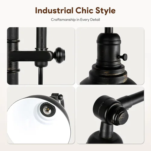 Miniatura 7 de VONLUCE Lámpara de pie para sala de estar, lámpara de pie industrial alta de 65 pulgadas, altura y cabezal ajustables, lámpara de lectura de pie