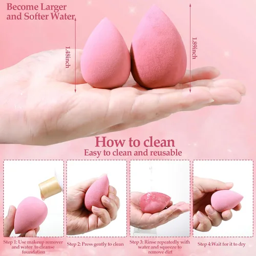 Miniatura 6 de Juego de 14 esponjas de maquillaje, esponjas mezcladoras de belleza con 4 borlas de polvo y 4 mini esponjas de maquillaje para el Día de San Rosa