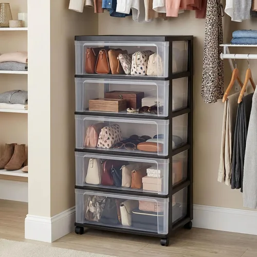 Miniatura 6 de IRIS USA Carrito rodante organizador de almacenamiento de cajones de plástico, con ruedas giratorias, 5 cajones, para suministros de arte y Negro