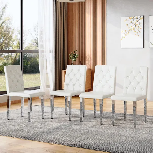 Miniatura 13 de Juego de 4 sillas de comedor negras, modernas sillas de comedor tapizadas con patas de metal negro, cómodas sillas Parsons de piel sintética
