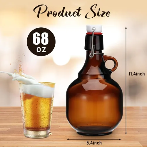 Miniatura 2 de Dandat 4 unidades de Growlers para botellas de vidrio ámbar de cerveza, botellas de cerveza, tarro de vidrio con tapa, jarras de líquido, sidra