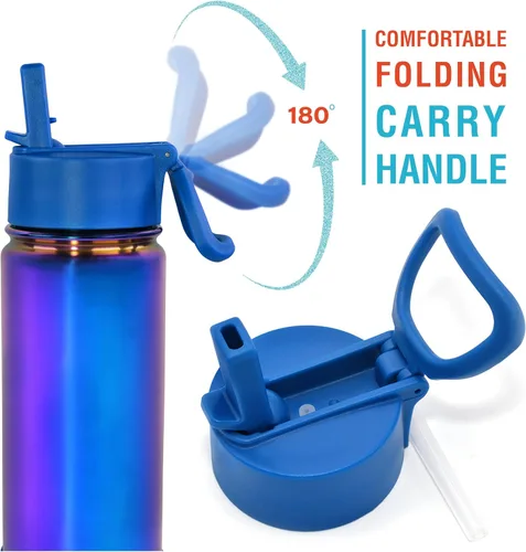 Miniatura 6 de CHILLOUT LIFE Botella de agua aislada para niños de 17 onzas para la escuela con tapa con pajilla, a prueba de fugas y bonitas calcomanías Azul