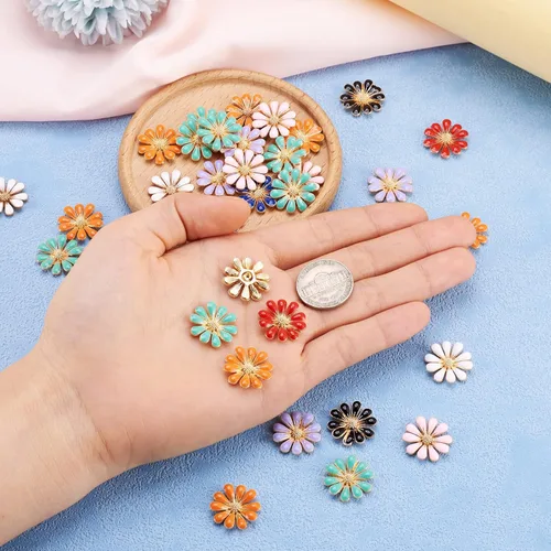 Miniatura 6 de Craftdady Cuentas de flores de resina, 72 piezas de cabujones de flores kawaii con parte trasera plana, 2 estilos, sin agujero, cuentas de rosas