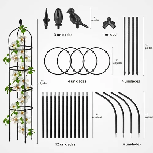 Miniatura 6 de Enrejado de obelisco de jardín para plantas trepadoras al aire libre, 6 pies, rosal, enrejado redondo para macetas, enrejado de flores de metal a
