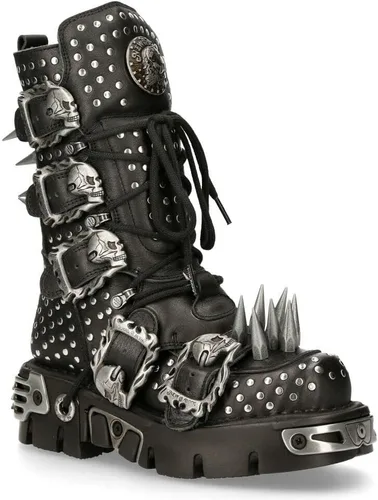 Miniatura 3 de New Rock Boots 1535-S1 - Botas góticas de cuero negro metálico con tachuelas para mujer