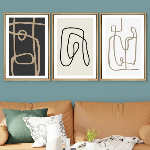 Miniatura 636 de SIGNWIN Lienzo enmarcado para pared, arte con pinceladas de flujo neutro en tonos beige abstractos, ilustraciones, arte moderno, decorativo