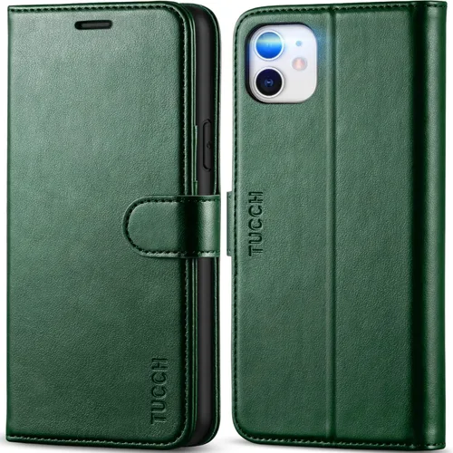 Miniatura 16 de TUCCH Funda tipo cartera para iPhone 11, [con bloqueo RFID] ranuras para tarjetas, soporte, cierre magnético, funda protectora de piel sintética