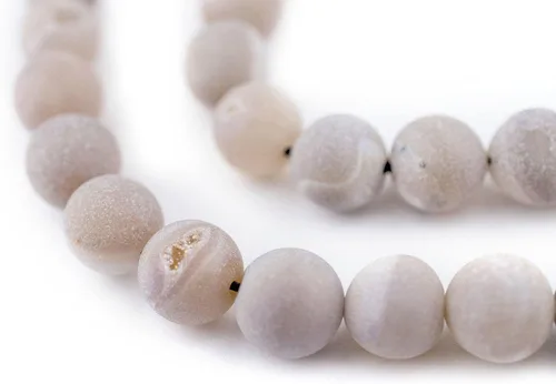 Miniatura 88 de The Bead Chest Cuentas de Jade Blanco Mate Redondas (8mm): Piedra Preciosa Orgánica Redonda Esférica de Energía con Poder de Sanación para Hacer