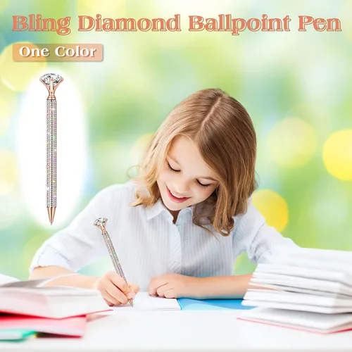 Miniatura 4 de Jeyiour 6 bolígrafos de diamantes grandes con diamantes de imitación de cristal brillante de metal con purpurina de diamante, bolígrafos de bola