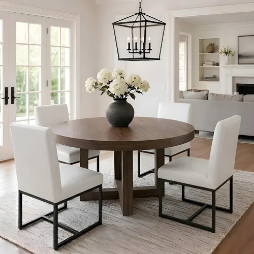 Miniatura 25 de VESCASA Sillas de comedor tapizadas de piel sintética con marco de metal negro, silla de cocina acolchada moderna de mediados de siglo