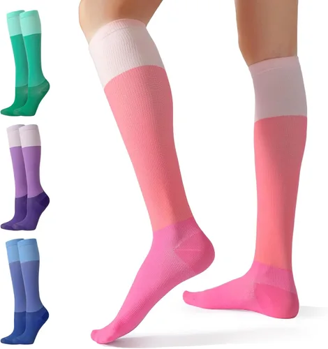 Kickticks 4 pares de calcetines de compresión para mujer y hombre, unisex, 20-30 mmHg hasta la rodilla, tallas grandes, pantorrillas anchas para