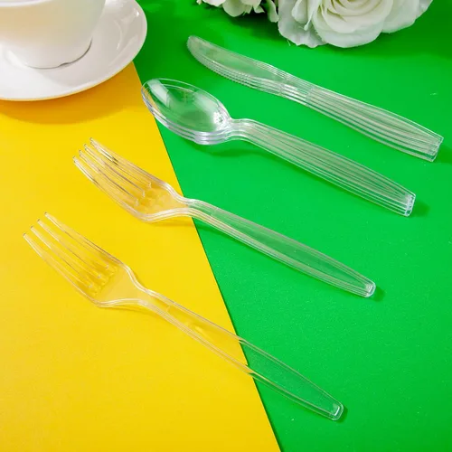 Miniatura 7 de Liacere 360 piezas de cubiertos de plástico transparente resistente, 150 tenedores, 150 cucharas, 60 cuchillos, libres de BPA, resistentes al calor