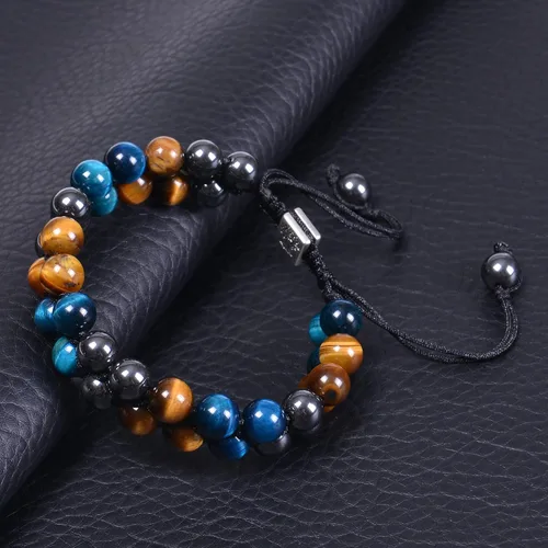Miniatura 33 de DHQH Triple Protection Bracelet 8/10MM Hematite Black Agate Tigers Eye Stone Bracelet Crystal Jewelry Healing Bead Bracelets for Men Bring Luck