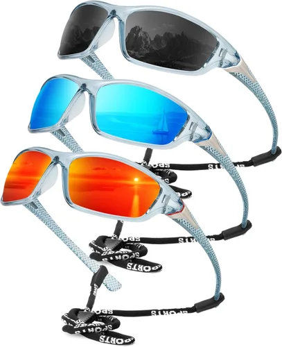 Miniatura 32 de KALIYADI 4 Pack Polarized Sunglasses-Men Sports Sun-glasses: Mens Sunglasses UV Protection for Fishing Driving Cycling A02-negro/azul hielo/rojo