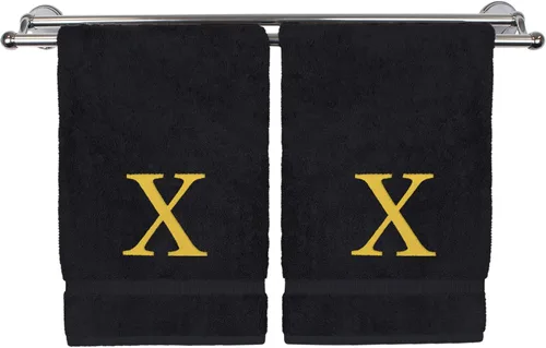 Miniatura 90 de Toalla de mano monogramada, regalo personalizado, juego de 2 - Toalla bordada con letra de bloque dorada - Extra absorbente 100% algodón turco