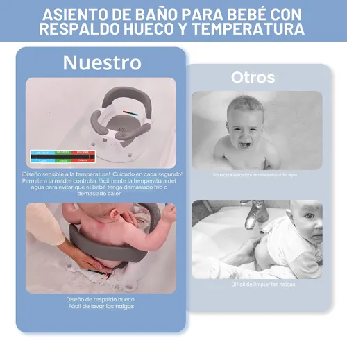 Miniatura 6 de Asiento de baño para bebés de 6 meses en adelante, silla de baño para niños pequeños estable en 360° con botón de un toque, diseño hueco trasero
