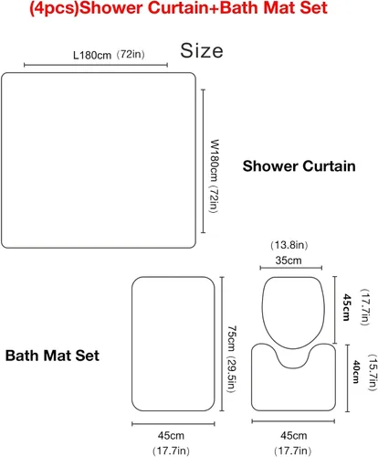 Miniatura 8 de Juego de 4 cortinas de ducha con diseño de hada de flores y mariposas para baño, tapete de contorno para baño, cubierta de inodoro, tela
