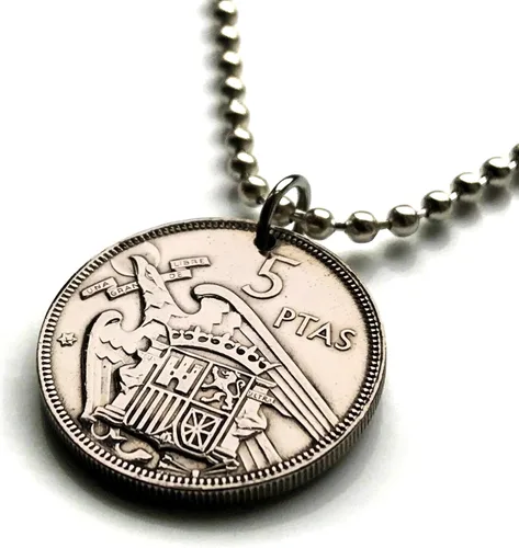 Miniatura 3 de 1957 Spain España 5 Pesetas coin pendant eagle of Saint John escudo Español Madrid Barcelona Murcia Asturias Cataluña Las Palmas Vigo Gijón Ibiza