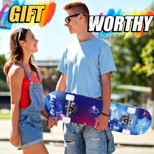 Miniatura 7 de Patinetas para principiantes, adultos, jóvenes, adolescentes, niños o niñas, de 31 x 8 pulgadas, patinetas completas de 7 capas de madera de arce