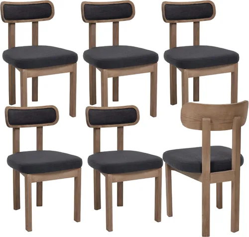 Miniatura 12 de Juego de 2 sillas de comedor de lino, modernas tapizadas de mediados de siglo con respaldo curvo, sillas de cocina sin brazos para sala de estar