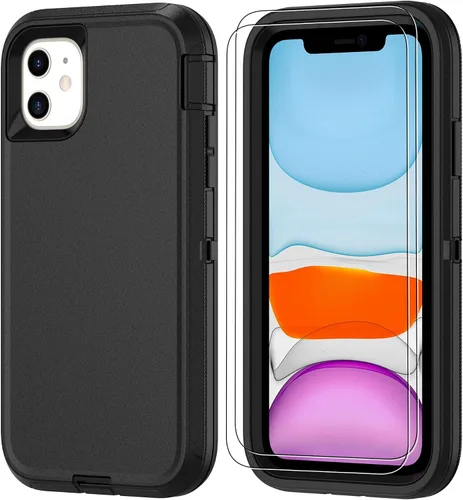 Miniatura 27 de Jshru para iPhone XR Funda con [2 Pack] Protector de Pantalla HD, [Grado Militar] 3-en-1 Resistente Protector de Cuerpo Completo a Prueba de Negro