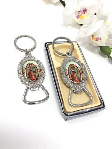 Virgen de Guadalupe - Llavero abrebotellas, regalos de bautizo, primera comunión, regalo de memoria, plata con abrebotellas, recuerdos de mi